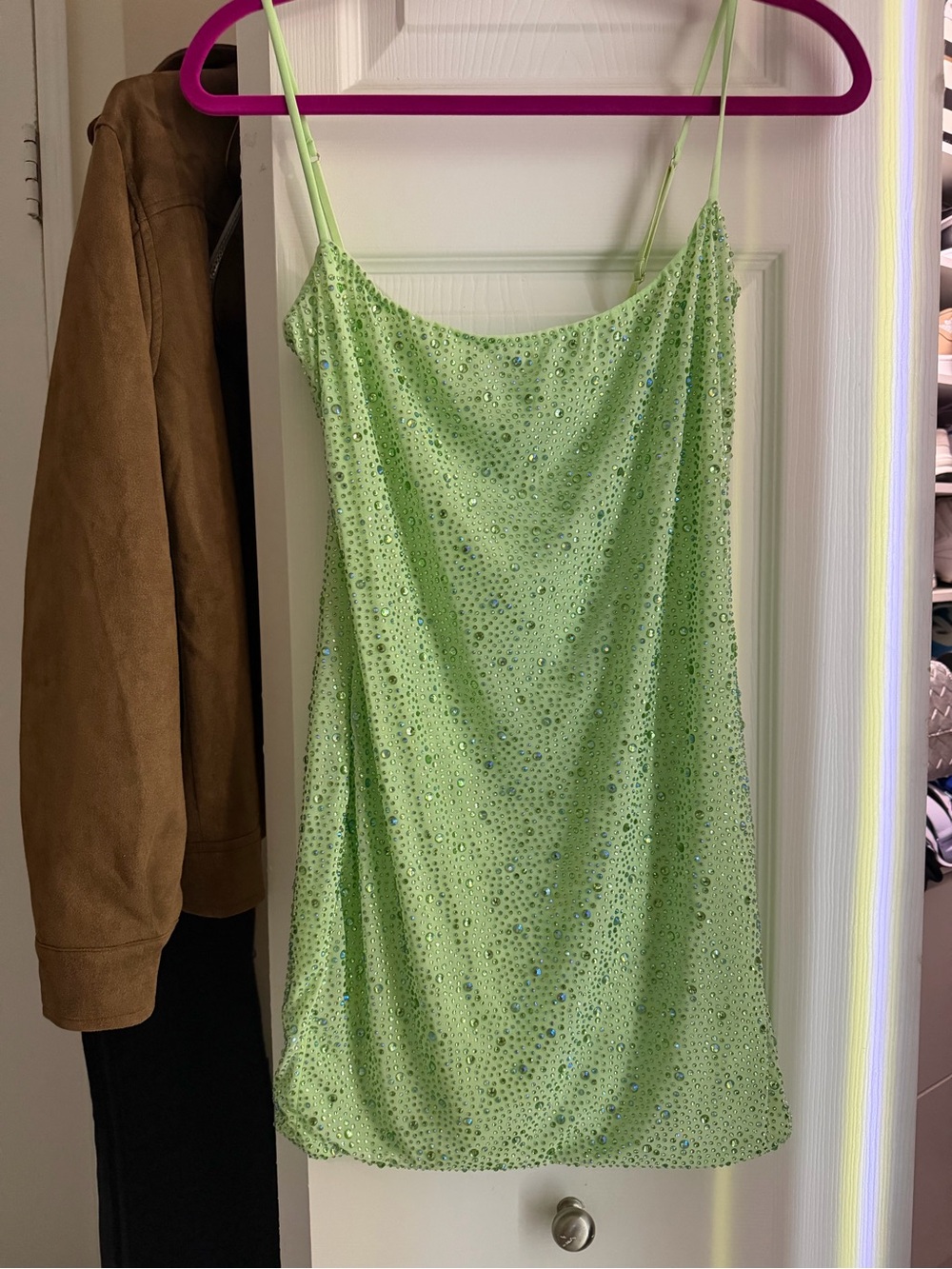 Oh Polly Lime Sequin Slip Mini Dress